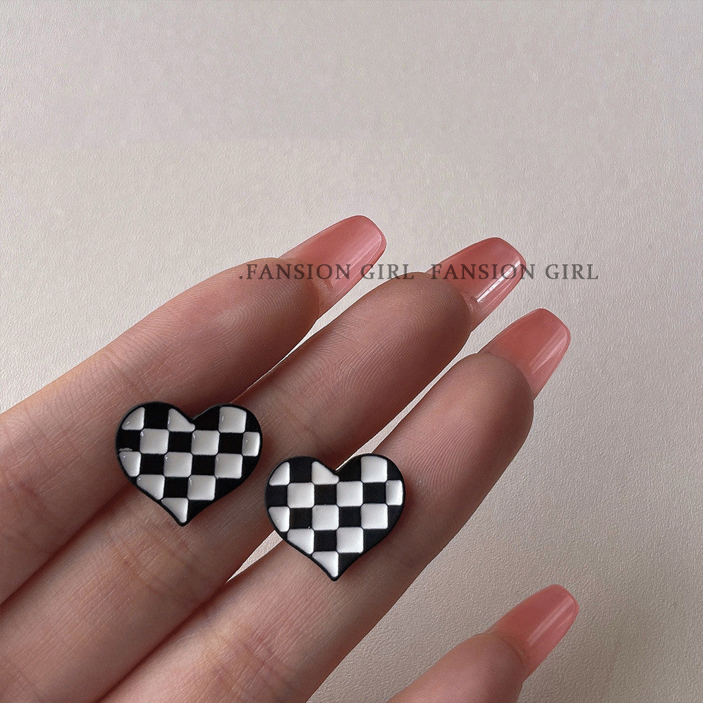 Chessboard Plaid Love High-grade Cold Style Unique New Trendy Female Earings Set
