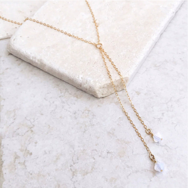 White pointed crystal necklace double chain necklace delicate necklace