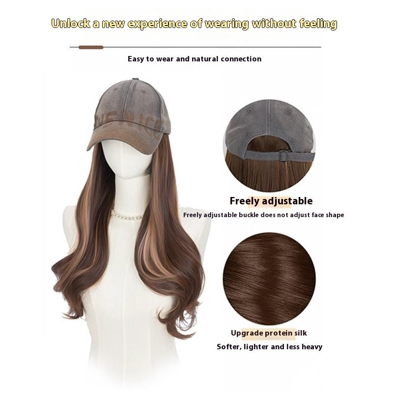 All-in-one American Retro Denim Peaked Cap Dyed Micro-roll Wig