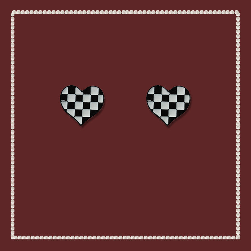 Chessboard Plaid Love High-grade Cold Style Unique New Trendy Female Earings Set