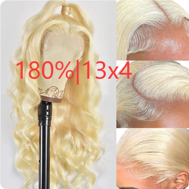 Hand-woven Front Lace Human hair Wigs Golden Big Wave Long Curly Hair