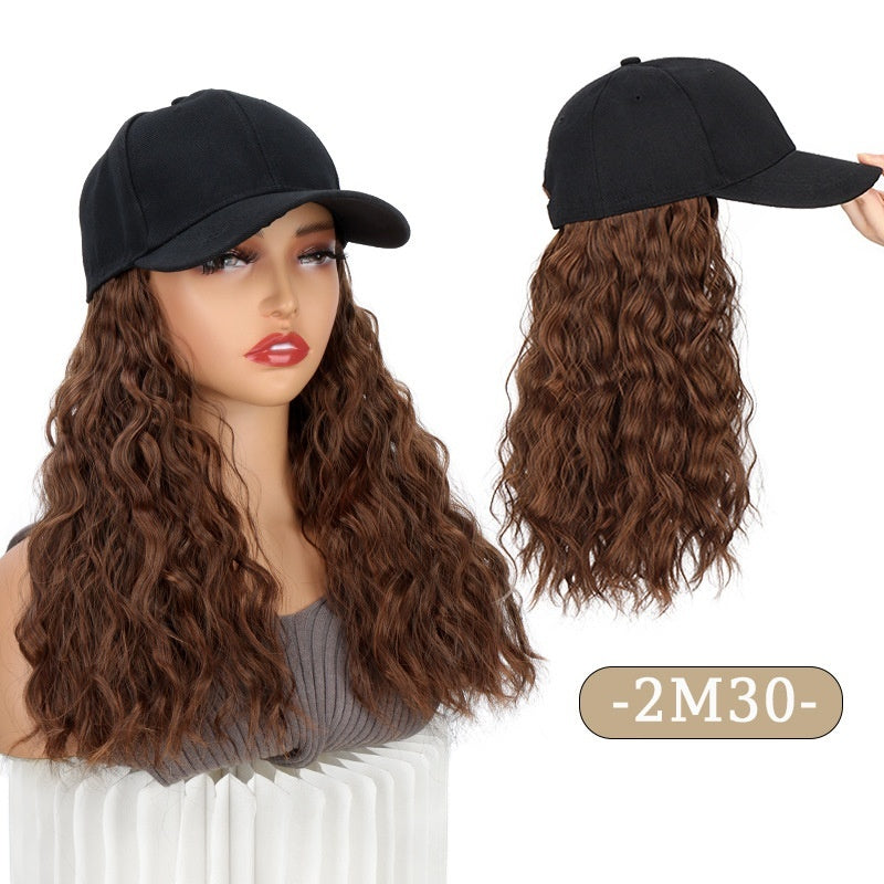 Women's Mid-length Hair Peaked Cap With Wig In One