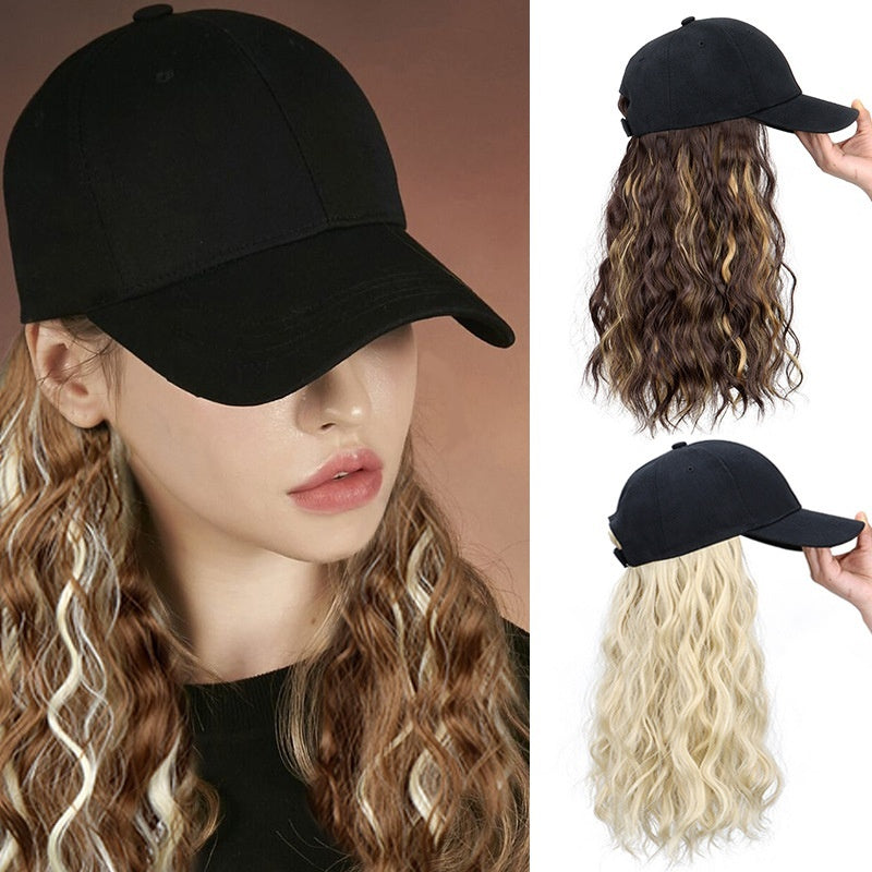 Women's Mid-length Hair Peaked Cap With Wig In One