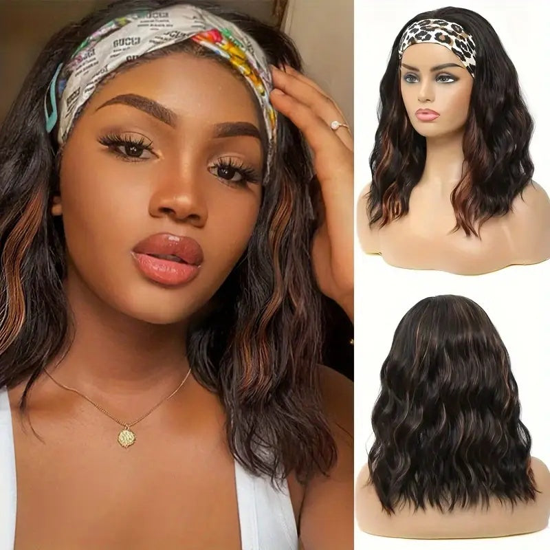 Fashion Water Wave Hairband Non-toxic Wig, Heat-resistant Synthetic Hair Band Elastic Cap, No Glue, Trendy Wave Style, Suitable For The Whole Scene.