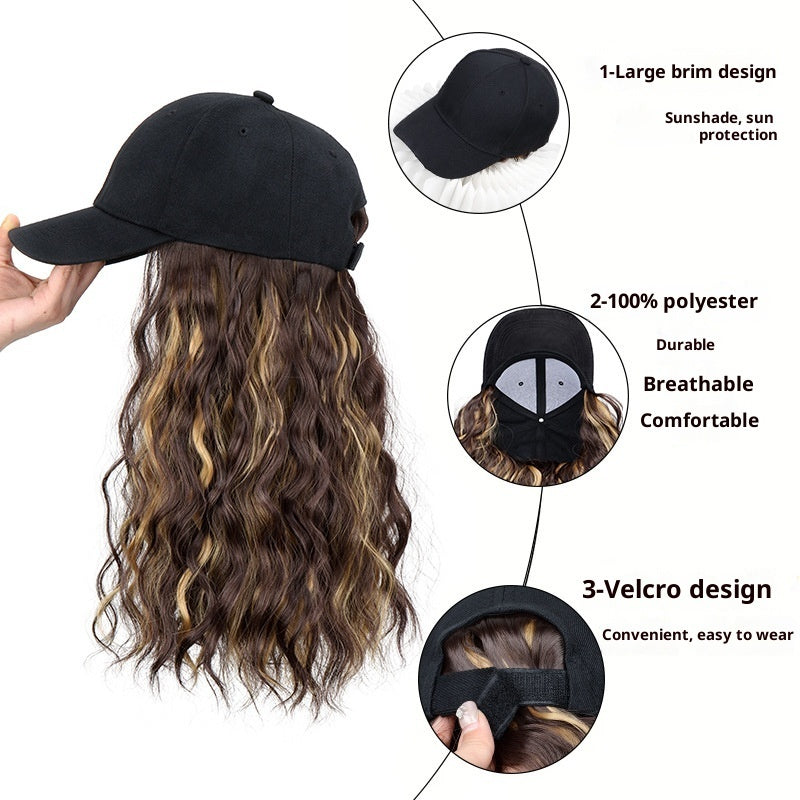 Women's Mid-length Hair Peaked Cap With Wig In One