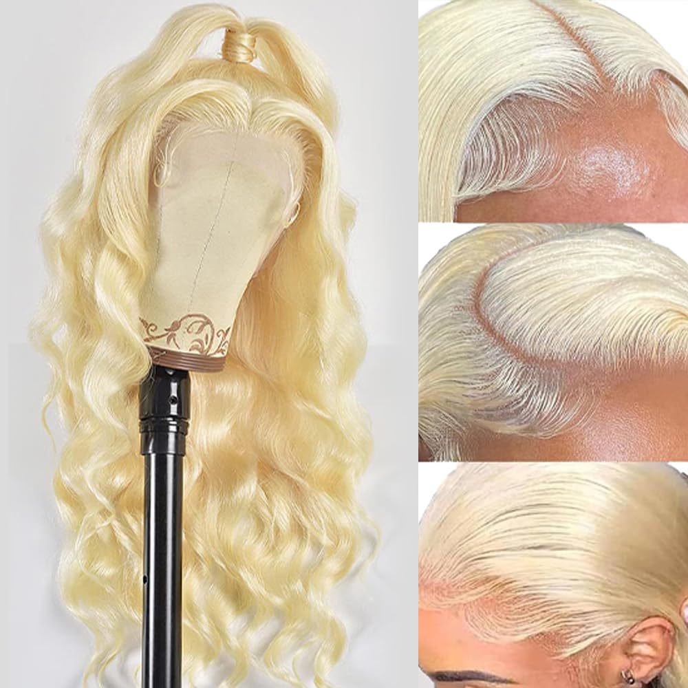 Hand-woven Front Lace Human hair Wigs Golden Big Wave Long Curly Hair