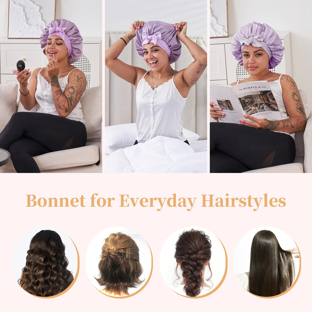 Silk Bonnet For Sleeping Women, Satin Hair Bonnet For Sleeping For Wavy Curly Natural Hair Women Men