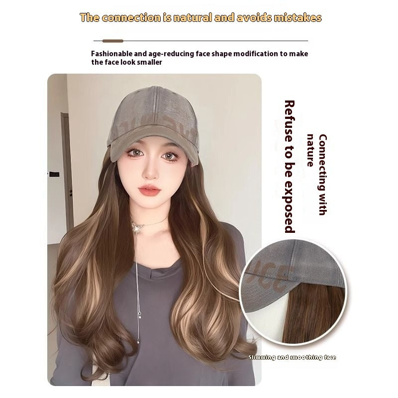 All-in-one American Retro Denim Peaked Cap Dyed Micro-roll Wig