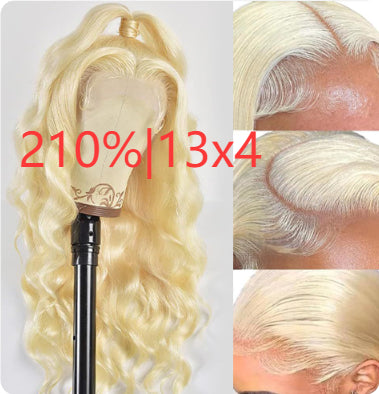 Hand-woven Front Lace Human hair Wigs Golden Big Wave Long Curly Hair