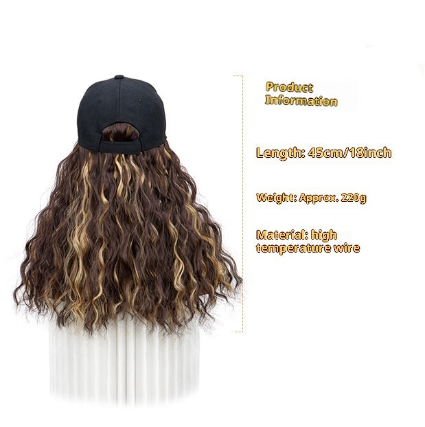 Women's Mid-length Hair Peaked Cap With Wig In One