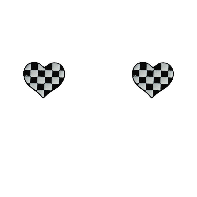 Chessboard Plaid Love High-grade Cold Style Unique New Trendy Female Earings Set