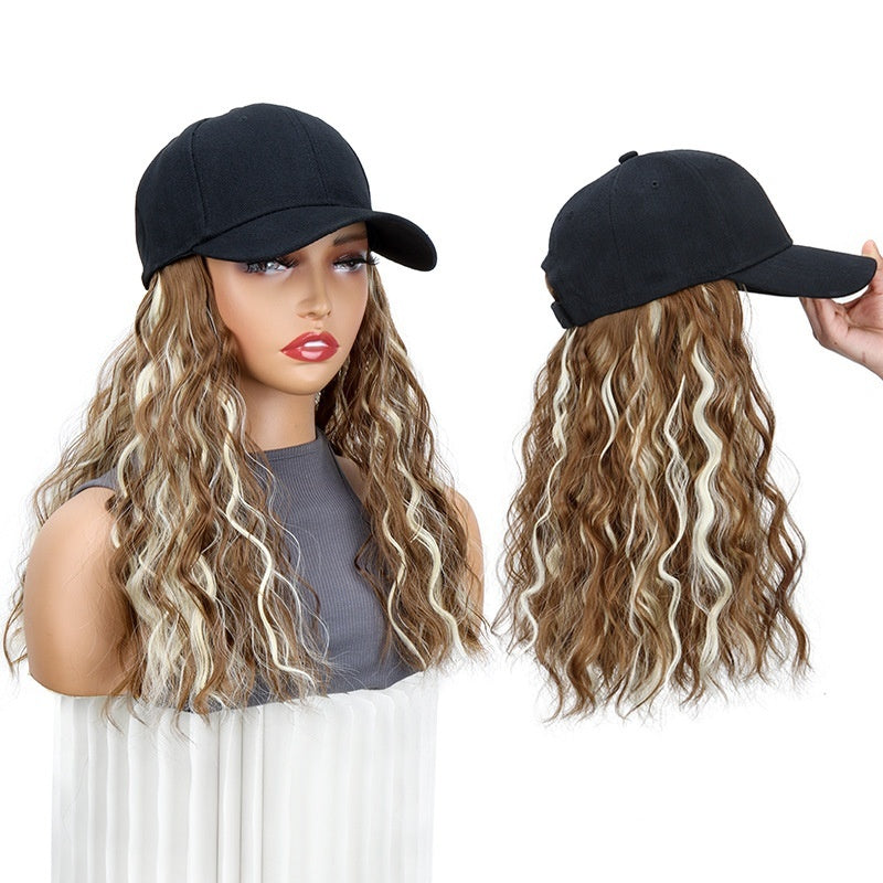 Women's Mid-length Hair Peaked Cap With Wig In One