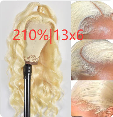 Hand-woven Front Lace Human hair Wigs Golden Big Wave Long Curly Hair